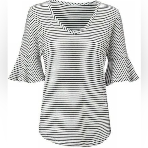 CABI Women’s Skipper Flutter Sleeve Tee Size Small - White/ Black Striped - Picture 3 of 6